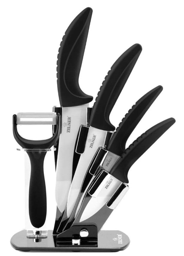 Set cuțite cu suport ZILNER ZL 5124, 6 piese, Cuțit de curățat, Înveliș ceramic, Negru