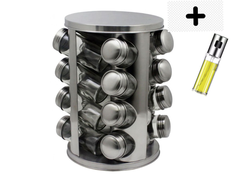 Borcane de condimente pe suport ZEPHYR ZP 1217 CR16, 16 borcane, 4 niveluri, bază rotativă, argintiu