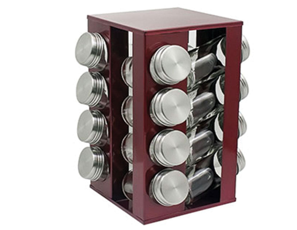 Borcane de condimente pe suport ZEPHYR ZP 1217 CS16, 16 borcane, 4 niveluri, bază rotativă, roșu