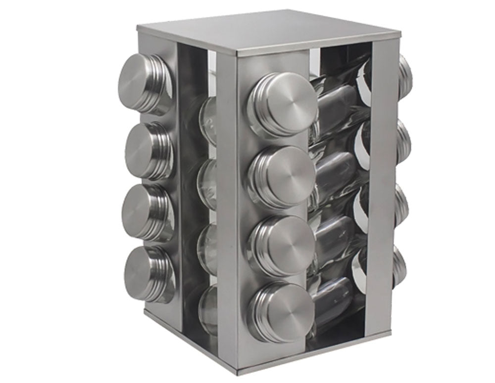 Borcane de condimente pe suport ZEPHYR ZP 1217 CS16, 16 borcane, 4 niveluri, bază rotativă, argintiu