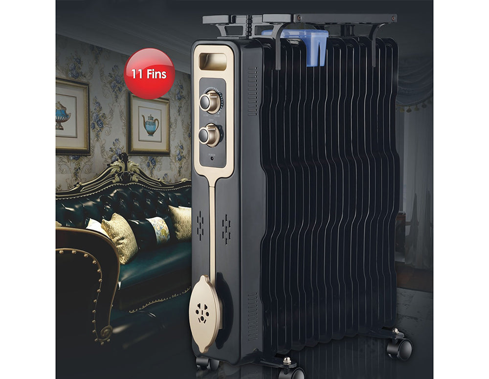 Calorifer ZEPHYR ZP 1971 G11, 2500W, 11 aripioare, 3 niveluri, Suport pentru haine, Termostat reglabil, Negru