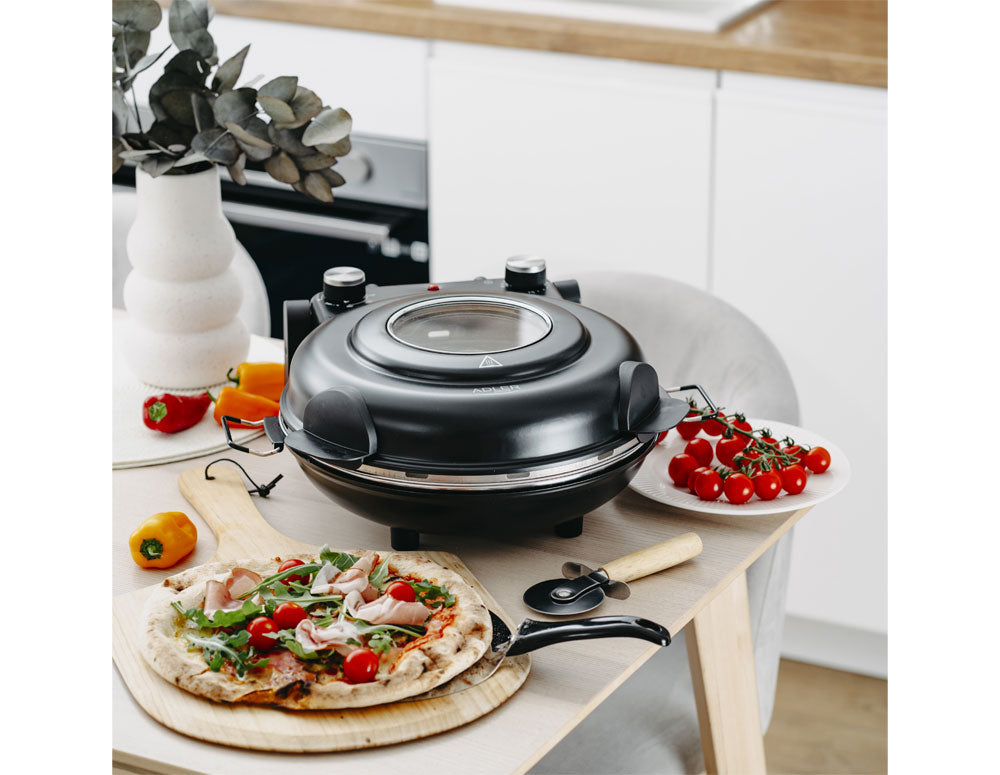 Cuptor electric de pizza Adler AD 6314, 1200W, 31,5 cm, Până la 400C, 5 setări de temperatură, Temporizator, Negru