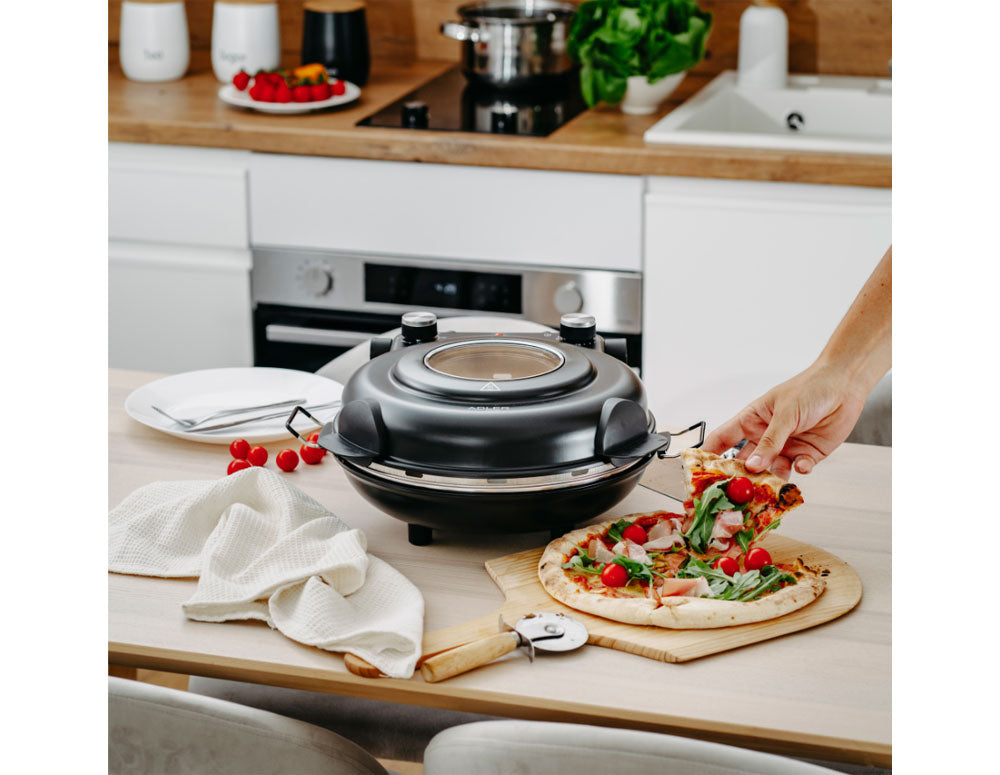 Cuptor electric de pizza Adler AD 6314, 1200W, 31,5 cm, Până la 400C, 5 setări de temperatură, Temporizator, Negru