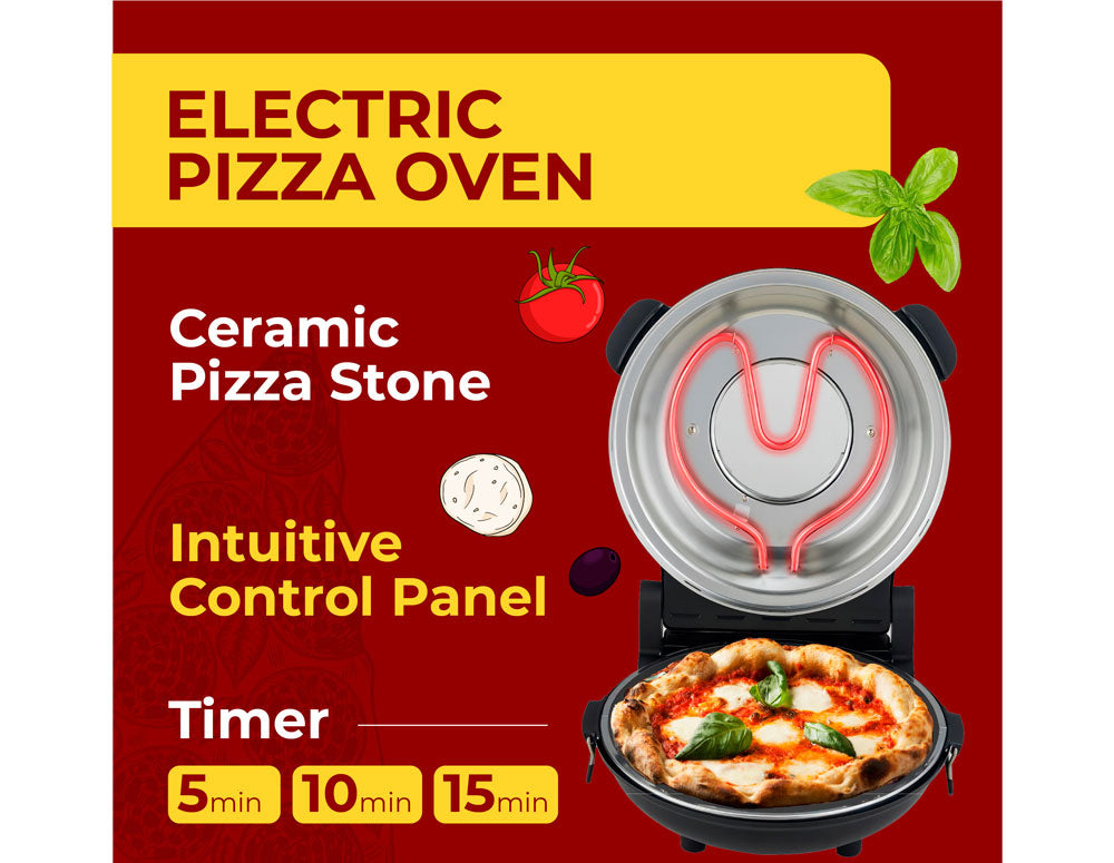Cuptor electric de pizza Adler AD 6314, 1200W, 31,5 cm, Până la 400C, 5 setări de temperatură, Temporizator, Negru