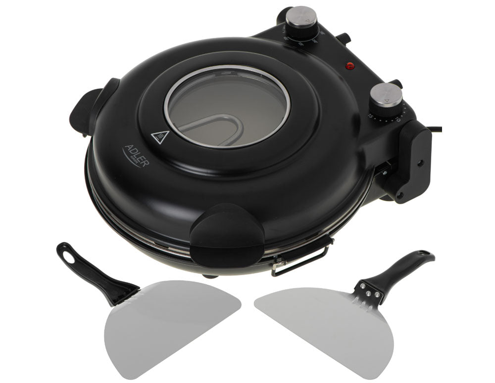 Cuptor electric de pizza Adler AD 6314, 1200W, 31,5 cm, Până la 400C, 5 setări de temperatură, Temporizator, Negru
