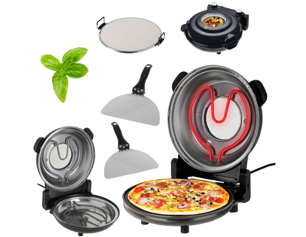 Cuptor electric de pizza Adler AD 6314, 1200W, 31,5 cm, Până la 400C, 5 setări de temperatură, Temporizator, Negru