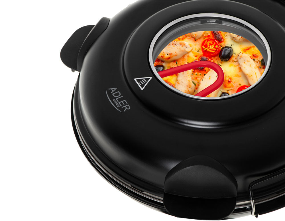 Cuptor electric de pizza Adler AD 6314, 1200W, 31,5 cm, Până la 400C, 5 setări de temperatură, Temporizator, Negru