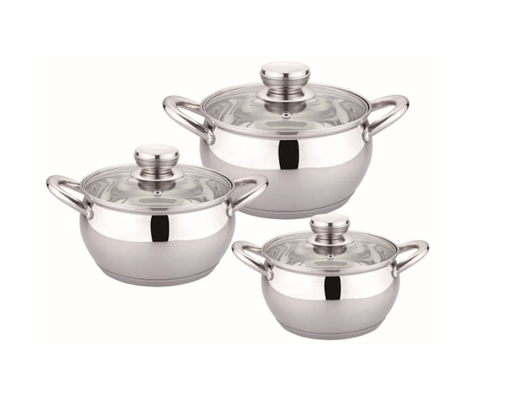 Set de oale HAUS ROLAND, HR-113-1, 3 bucăți, cu capac, ф18, 20, 24cm, oțel inoxidabil oglindă