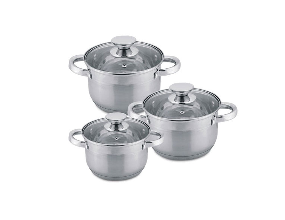 Set de oale HAUS ROLAND, HR-131-2, 3 bucăți, cu capac, ф18, 20, 22cm, oțel inoxidabil, mat