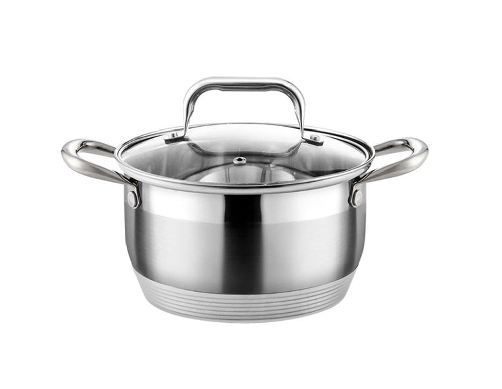 Oală HAUS ROLAND, HR-149-3, cu capac de sticlă, ф22, oțel inoxidabil oglindă / satinat mat