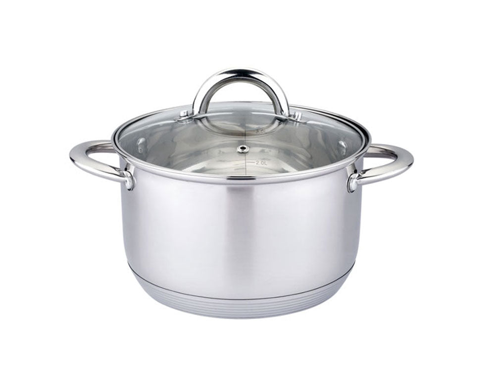 Oală HAUS ROLAND HR-151-4, cu capac de sticlă, ф22, oțel inoxidabil cu efect de oglindă