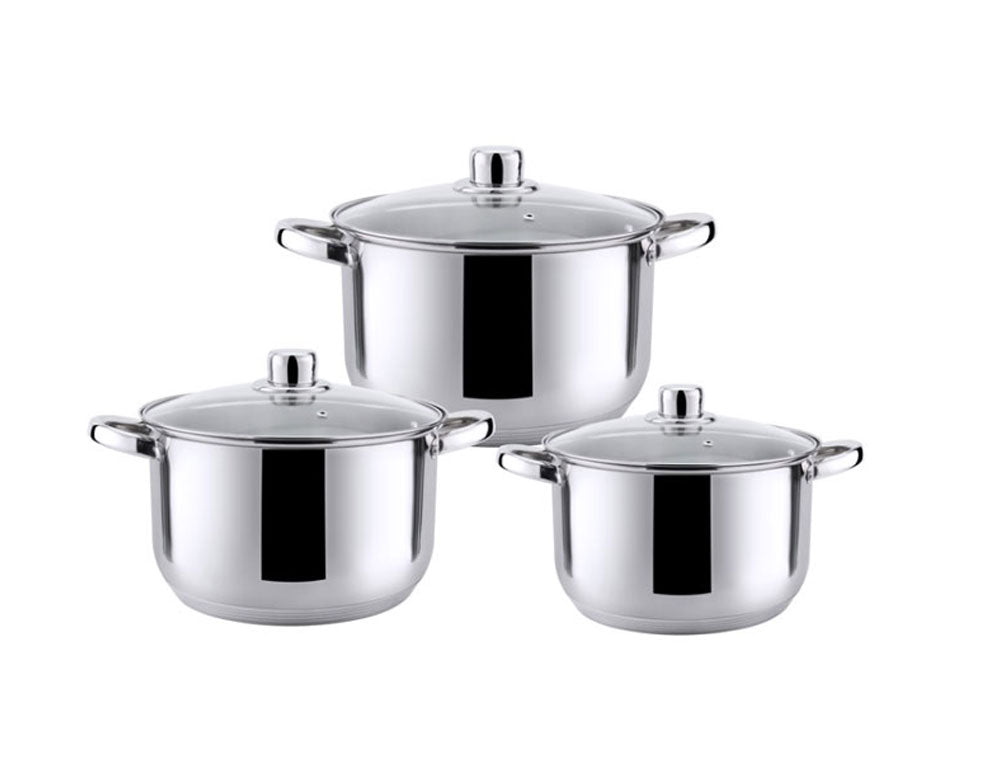 Set de oale HAUS ROLAND, HR-148-1, 3 bucăți, cu capac, ф18, 20, 22cm, oțel inoxidabil