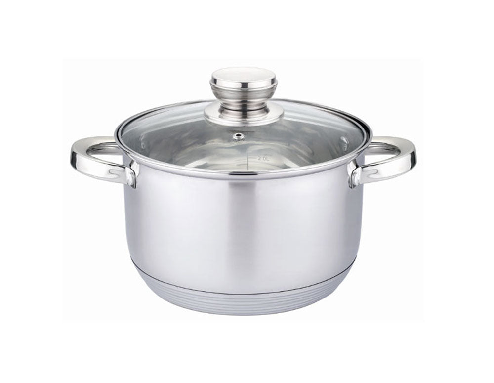 Oală HAUS ROLAND, HR-152-4, cu capac de sticlă, ф22, oțel inoxidabil cu efect de oglindă