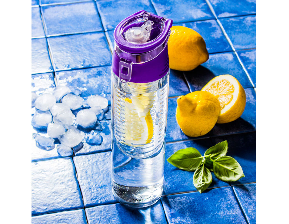 Sticlă de apă cu recipient pentru fructe sau gheață KINGHOFF KH 1192, 800 ml, Plastic, Diverse culori