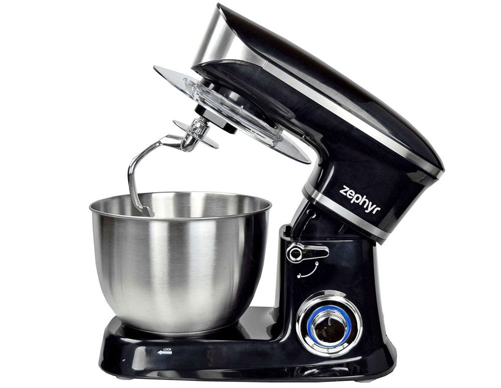 Mixer planetar cu bol din oțel inoxidabil ZEPHYR ZP 1115 Q, 1900W, 6,5 litri, 6 viteze, Accesorii, Negru