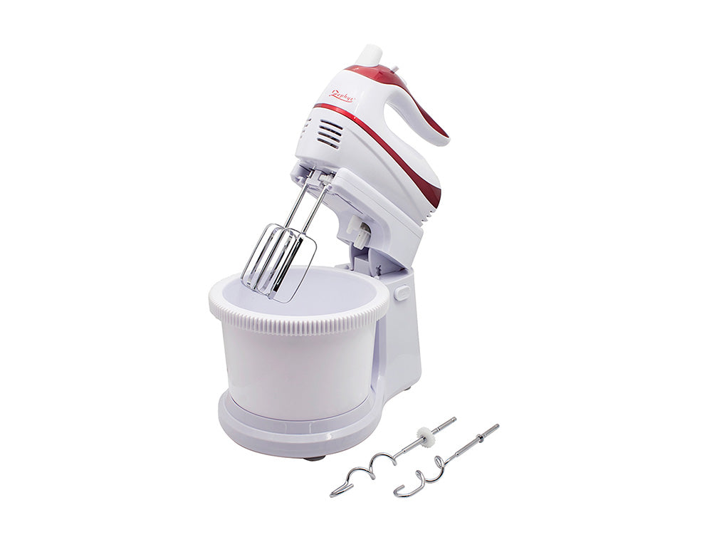 Mixer cu bol 2 în 1 ZEPHYR ZP 1115 A, 500 W, 5 viteze + Turbo, 2x2 palete, alb/roșu