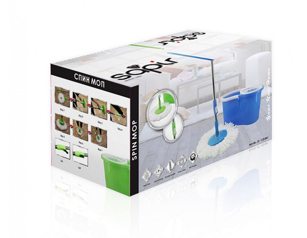 Mop centrifugal SAPIR SP 1120 BM1, 2 capete din microfibră, Centrifugă, Mâner din oțel, Albastru