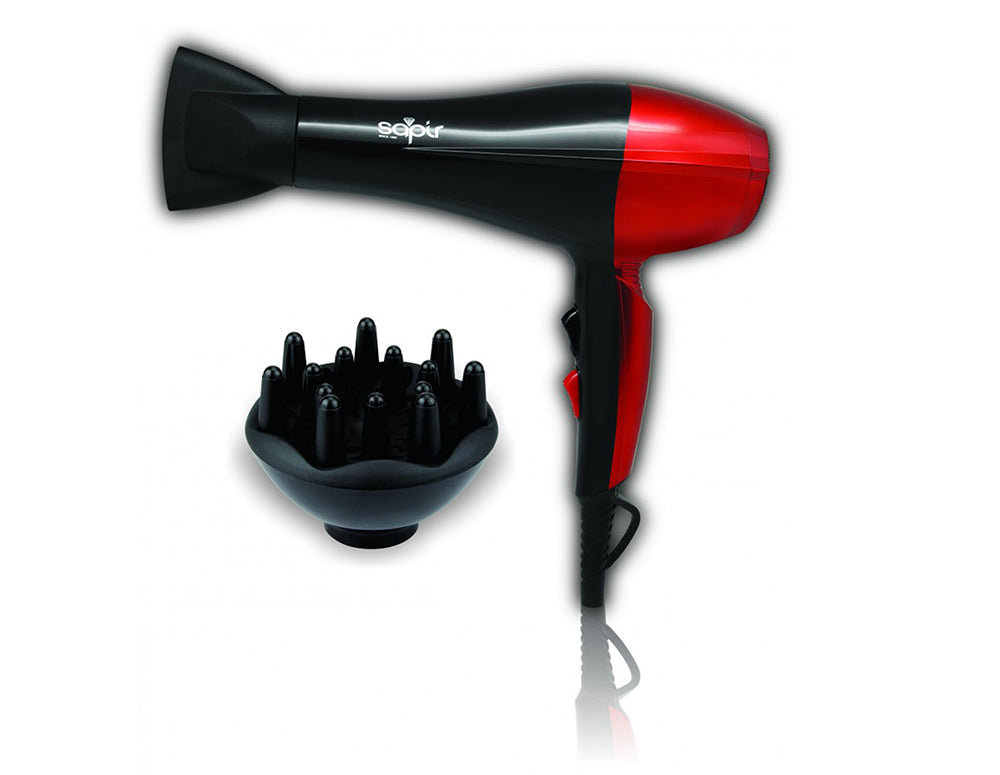 Uscător de păr cu difuzor SAPIR SP 1100 CSDR, 2000W, 2 viteze, 3 niveluri de temperatură, Roșu/negru