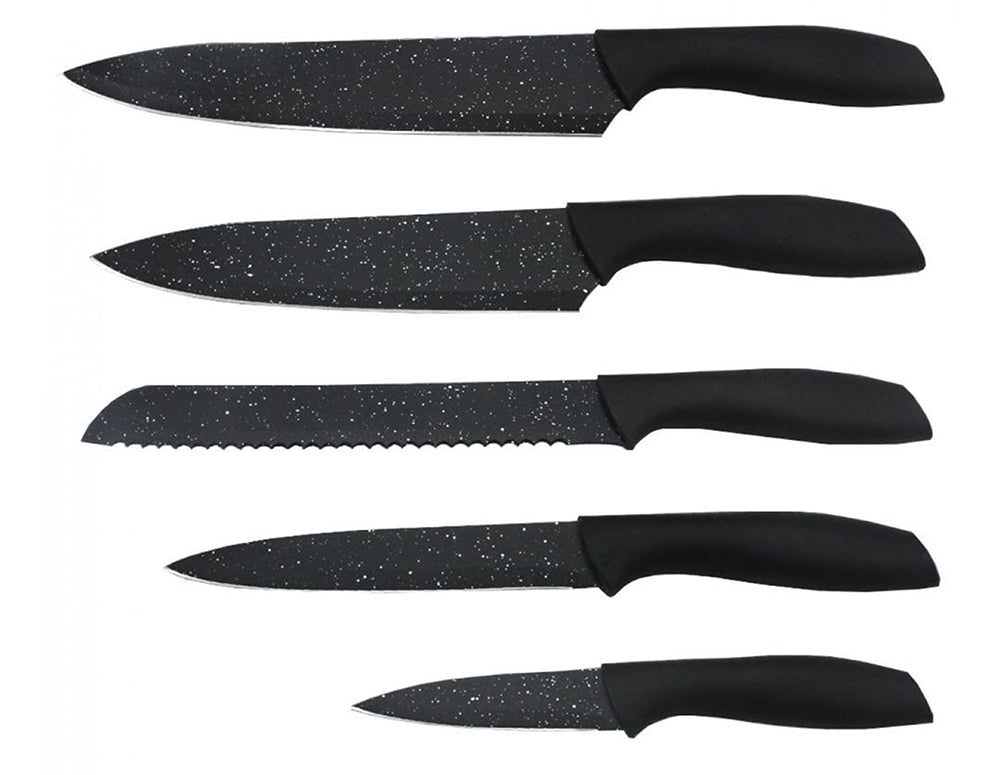 Set cuțite cu suport ZEPHYR ZP 1633 VM6, 6 piese, Finisaj marmorat, Negru