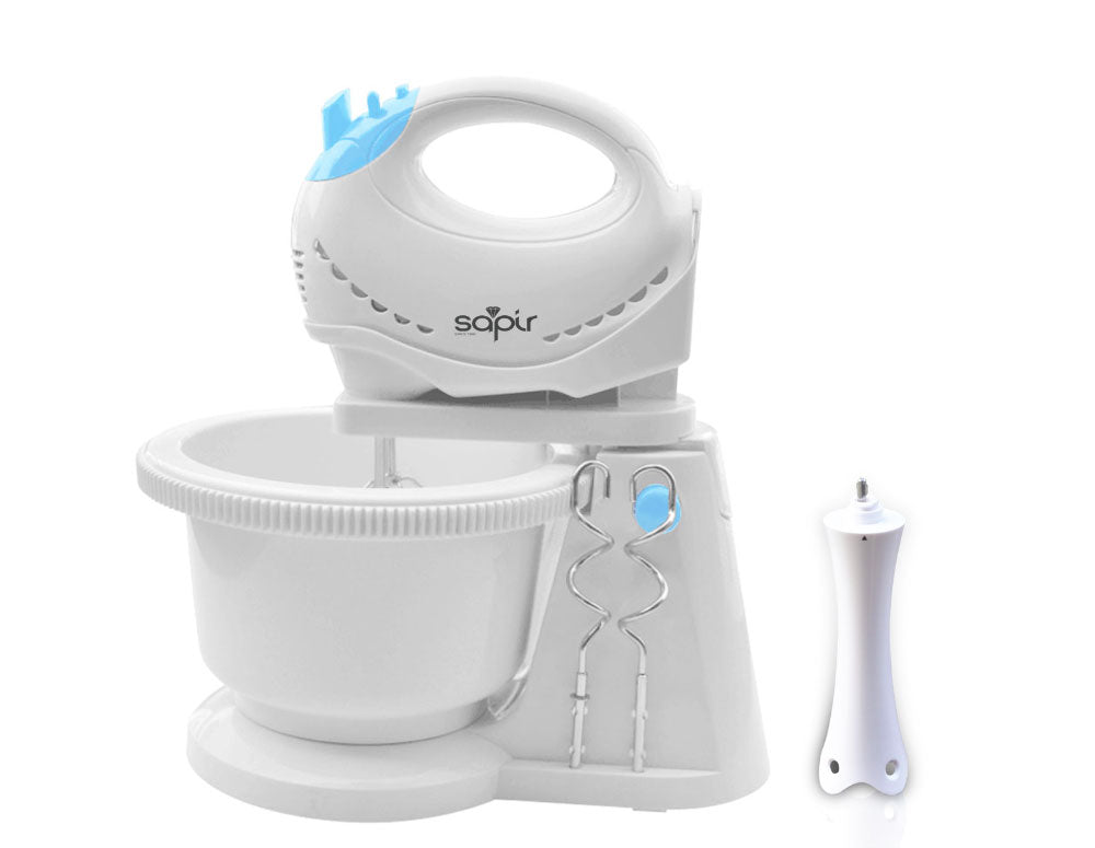 Mixer cu bol și blender SAPIR SP 1115 GPN, 300W, 2 litri, 5 viteze + Turbo, Suport rotativ, Alb/albastru 