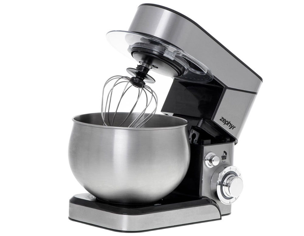 Mixer planetar cu bol din oțel inoxidabil ZEPHYR ZP 1115 U, 1000W, 5 litri, 6 viteze, Accesorii, Oțel, Argintiu 
