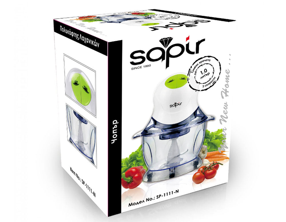 Tocător/tăietor de legume SAPIR SP 1111 N, 400W, 1 litru, 2 viteze, Alb 