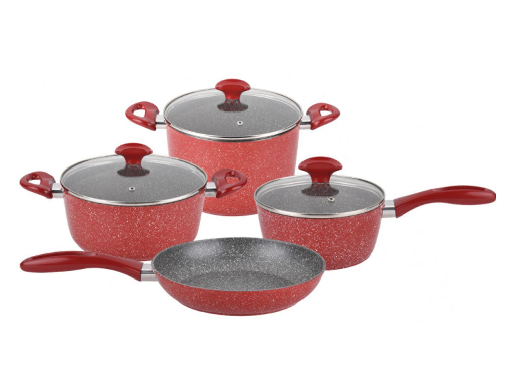 Set oală, caserolă și tigaie ZEPHYR Red Passion ZP 4418 E7, acoperire cu marmură, inducție, roșu 
