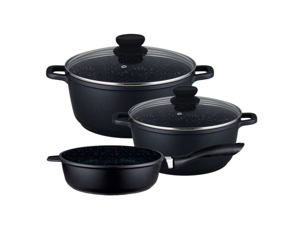Set de oale și tigăi ZEPHYR ZP 4318 M5, 5 piese, Finisaj marmorat, Inducție, Negru 