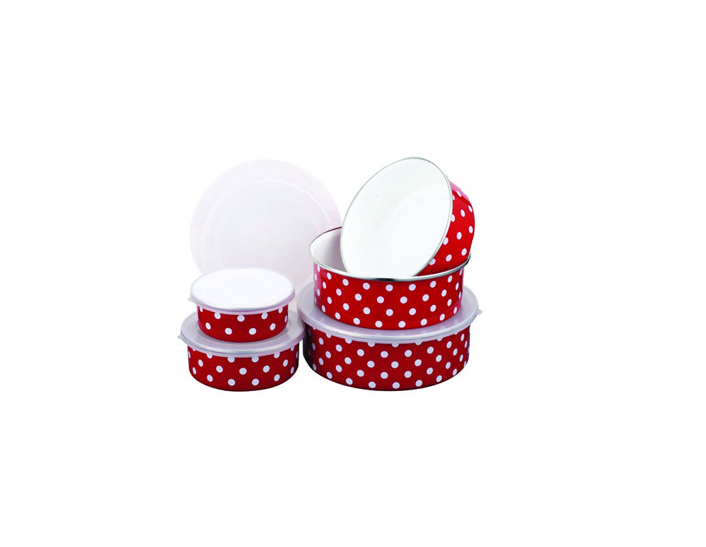 Boluri pentru mâncare PETERHOF PH 12866, 5 bucăți, 10/12/14/16/18 cm, Email, Roșu cu buline albe 