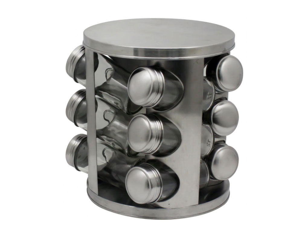 Borcane de condimente pe suport ZEPHYR ZP 1217 CR12, 12 borcane, 3 niveluri, bază rotativă, argintiu 