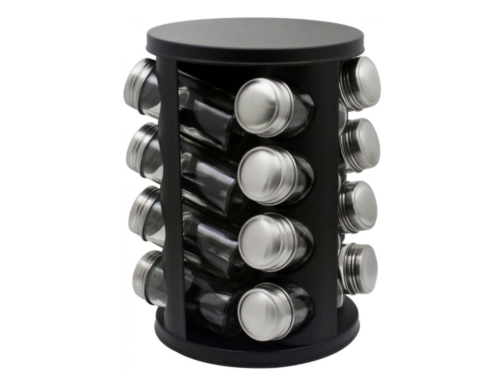 Borcane pentru condimente pe suport ZEPHYR ZP 1217 CR16, 16 buc. borcane, 4 niveluri, bază rotativă, negru 