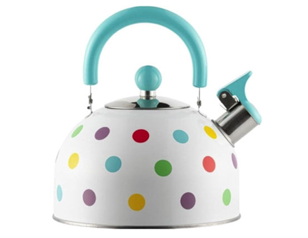 Fierbător cu fluierat din oțel HR736-4, 2,5 l, mâner albastru cu puncte colorate 