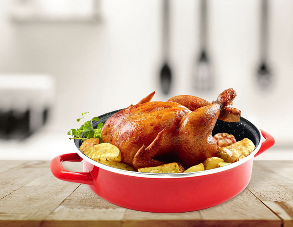 2 în 1 ZEPHYR Stone Line ZP 1222 DE30C Tigaie și oală cu capac, 30 cm, acoperire cu piatră, inducție, roșu