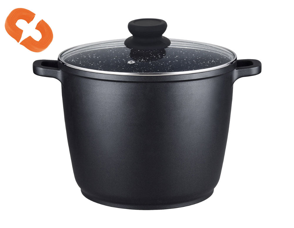 Cratiță adâncă cu capac ZEPHYR ZP 4318 M24D, 6,2 litri, 24x16,5 cm, Mânere, Înveliș din granit, Inducție, Negru 