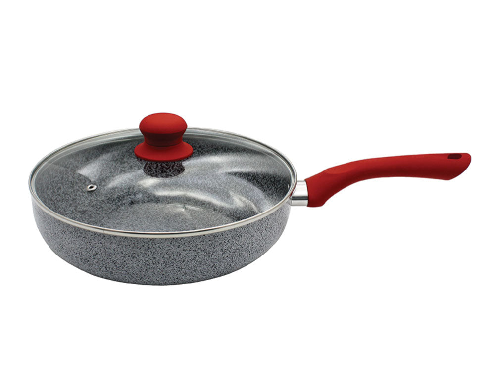 Tigaie adâncă cu capac ZEPHYR Actual line ZP 1319 NM24CD, 24x6,5 cm, Înveliș marmorat-ceramic, Inducție, Gri/roșu 