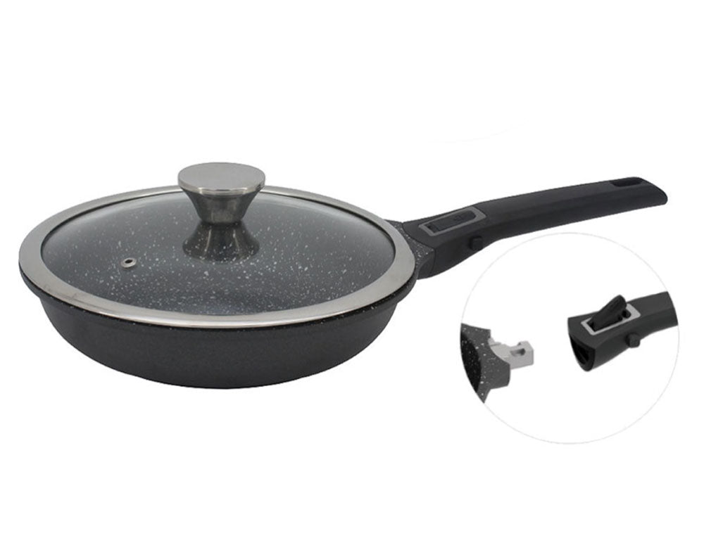 Tigaie cu capac și mâner detașabil ZEPHYR ZP 4319 24NC, 24x5,5 cm, acoperire din marmură, inducție, negru 