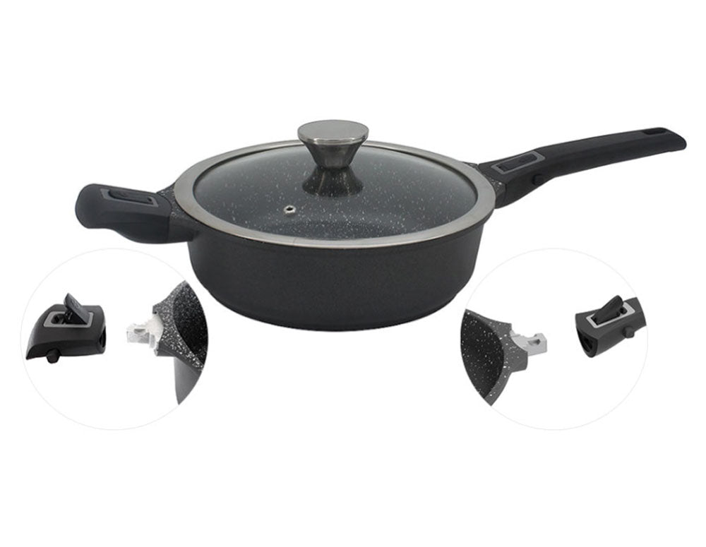 Tigaie adâncă cu capac și mânere detașabile ZP 4317 24NC, 2,8 litri, 24x7,5 cm, Finisaj marmorat, Inducție, Negru 