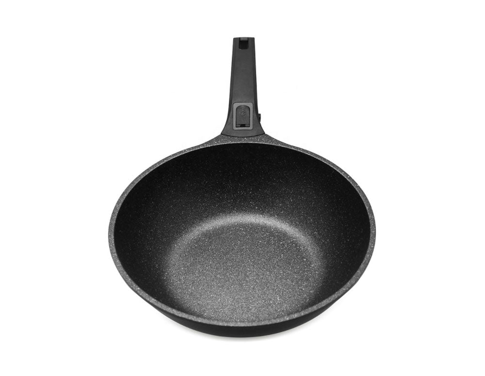 Tigaie wok cu capac și mâner detașabil ZEPHYR ZP 4320 28NC, 28x8 cm, acoperire cu marmură, inducție, negru 