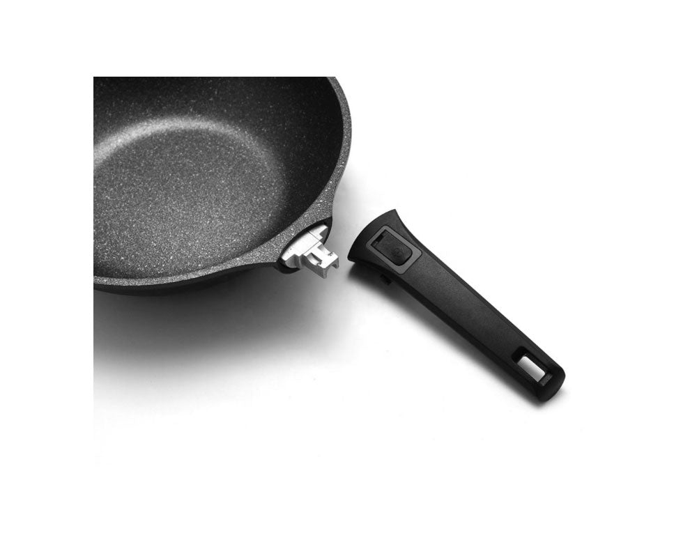 Tigaie wok cu capac și mâner detașabil ZEPHYR ZP 4320 28NC, 28x8 cm, acoperire cu marmură, inducție, negru 