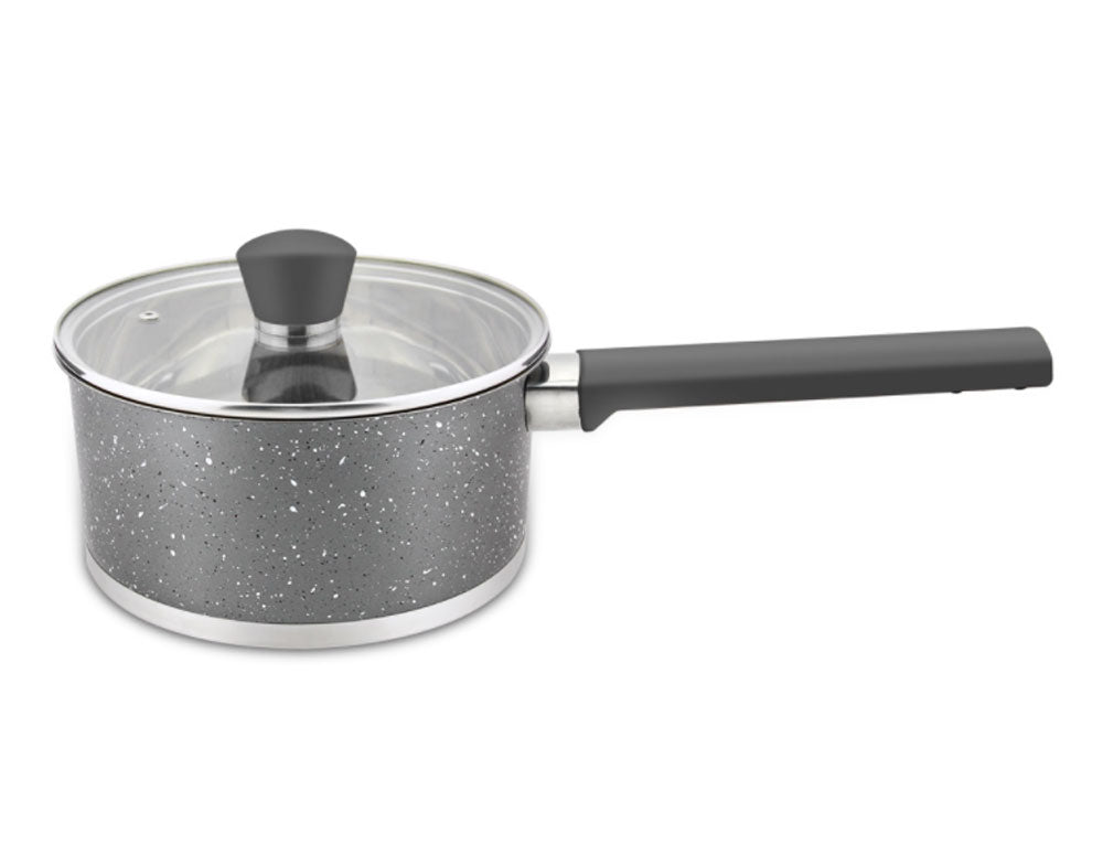 Caserolă cu capac ZEPHYR ZP 1210 SBM16K, 2 litri, 16x10,5 cm, Fund multistrat, Inducție, Inox, Marmură gri 