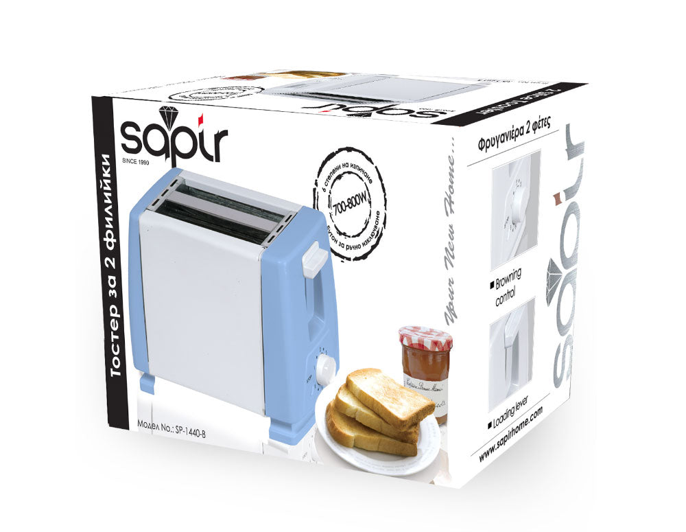 Prăjitor de pâine SAPIR SP 1440 B, 750W, Pentru 2 felii, 6 niveluri de rumenire, Albastru