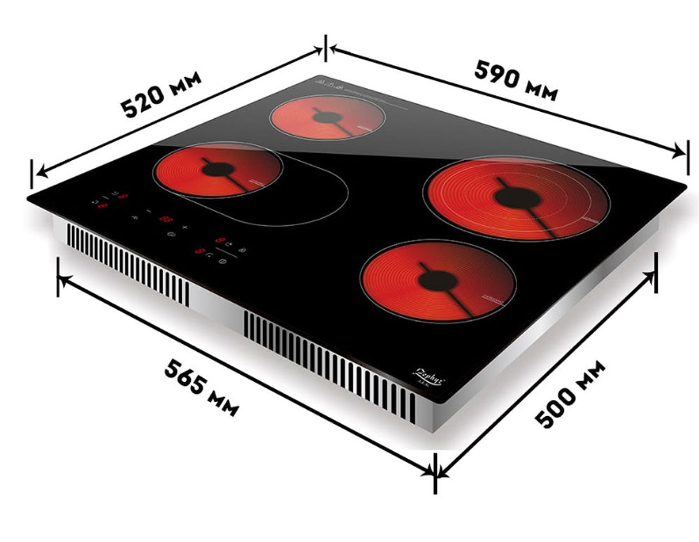 Plită vitroceramică încorporabilă ZEPHYR ZP 1445 IR4, 6700W, Încălzitor cu infraroșu, Cvadruplu, Negru