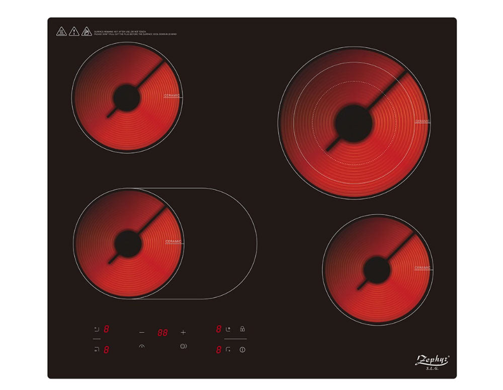 Plită vitroceramică încorporabilă ZEPHYR ZP 1445 IR4, 6700W, Încălzitor cu infraroșu, Cvadruplu, Negru