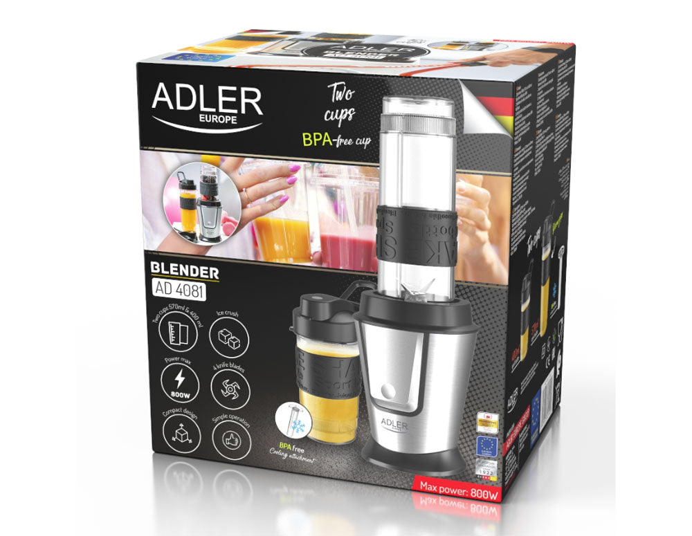 Blender cu 2 recipiente portabile cu capac Adler AD 4081, 500 W, 570 ml și 400 ml 