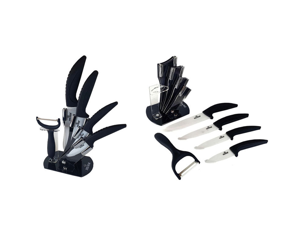 Set cuțite cu suport ZILNER ZL 5124, 6 piese, Cuțit de curățat, Înveliș ceramic, Negru 