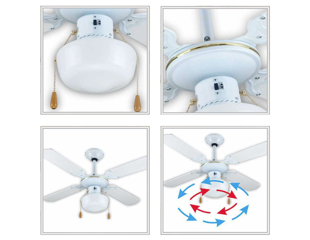 Ventilator de tavan cu 1 lampă SAPIR SP 1760 4C1L, 50W, 106 cm, 3 viteze, Rotație bidirecțională, Alb