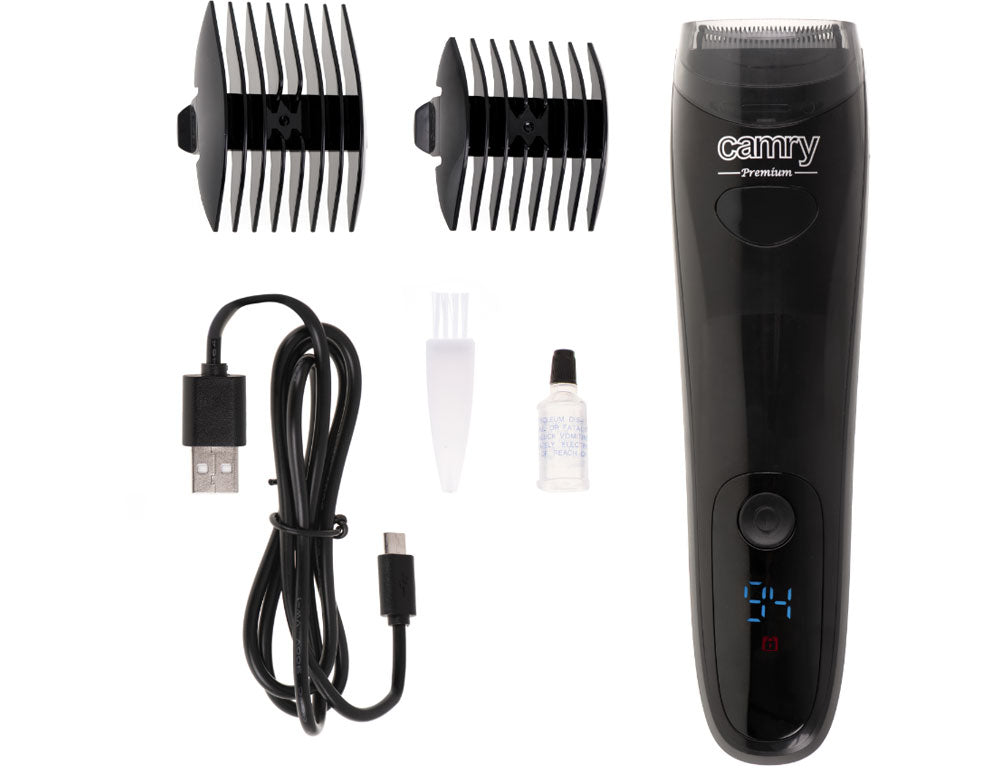 Aspirator de tuns barba Camry CR 2833, fără fir, afișaj LCD, încărcare USB, 2 accesorii, negru