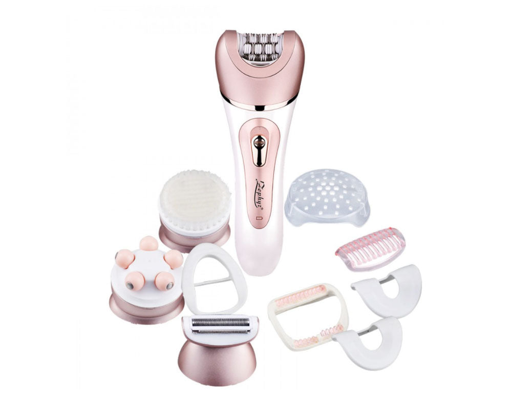 Epilator fără fir ZEPHYR ZP 1811 E, 4 în 1, 4 capete, 6 accesorii, 2 viteze, Rezistent la apă, Roz/Alb 