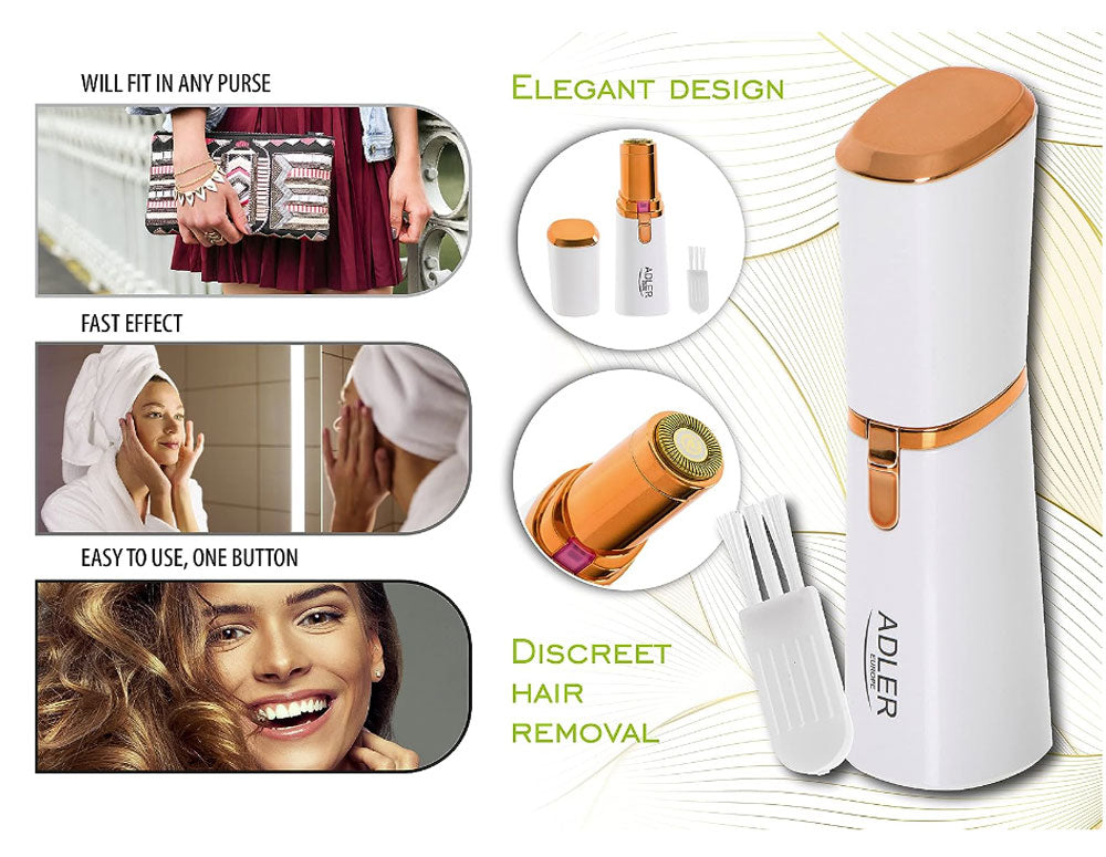 Aparat de tuns facial pentru femei ADLER AD 2939, lumină LED, fără fir, perlat/auriu 