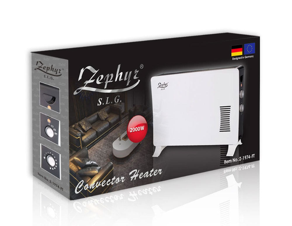 Ventiloconvector ZEPHYR ZP 1974 FT, 2000W, Ventilator turbo, Termostat, Alb 